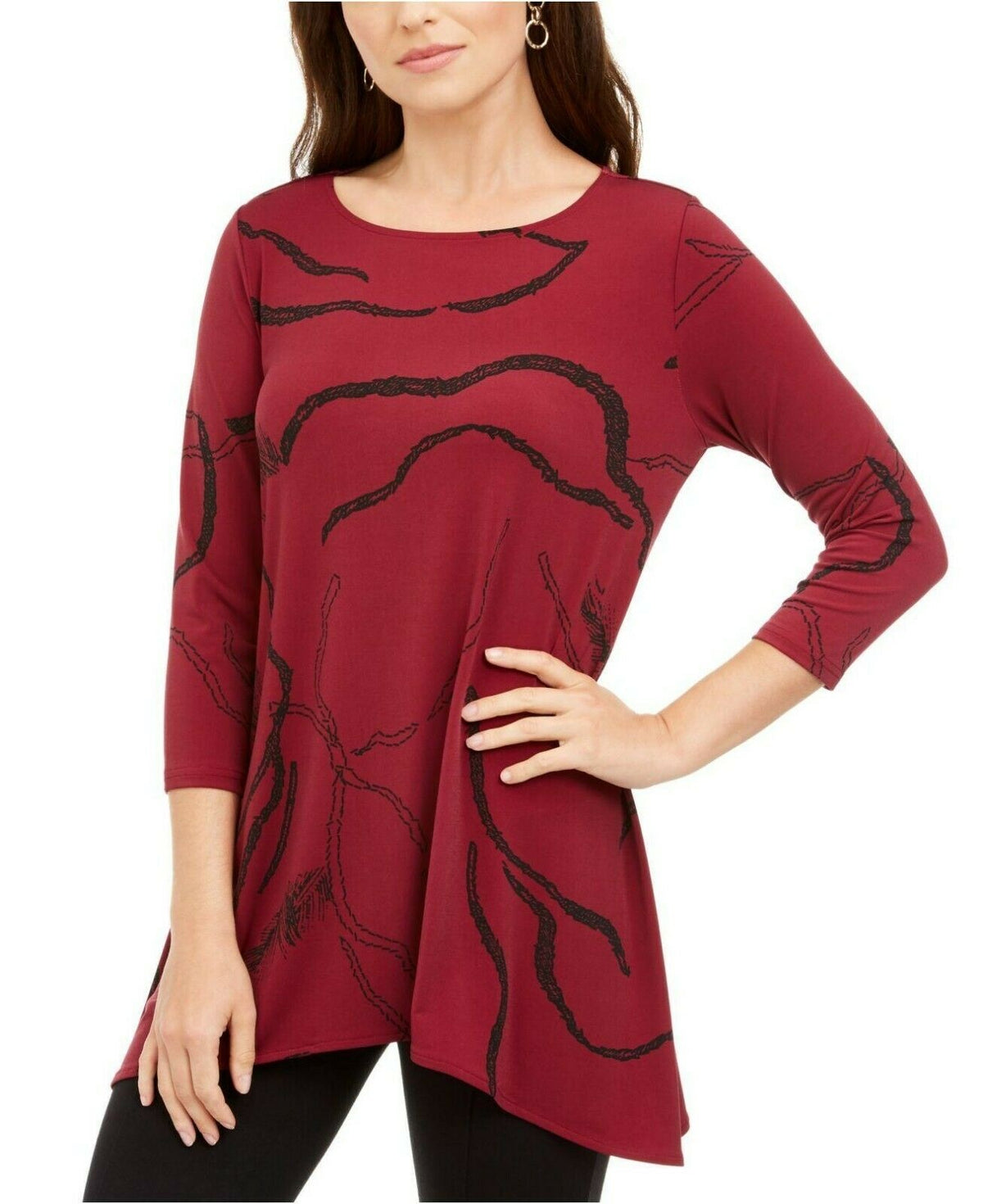 Alfani Women's Petite Printed Swing Top Red Size Petite SM