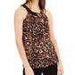 INC International Concepts Women's Petite Cat-Print Keyhole-Neck Top Black Size Medium