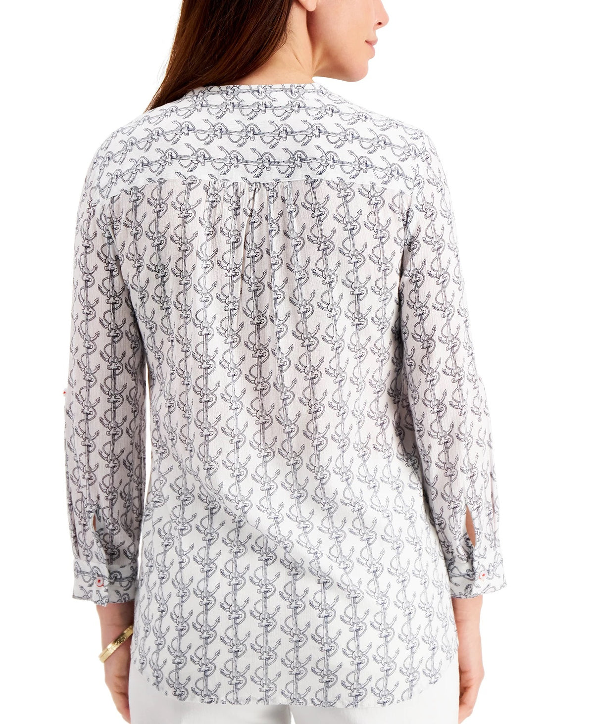 Charter Club Women's Anchor-Print Shirt White Size Small