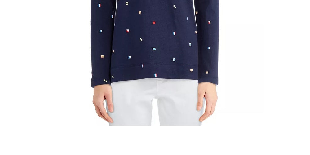 Charter Club Women's Cotton Embroidered Top Blue Size X-Small