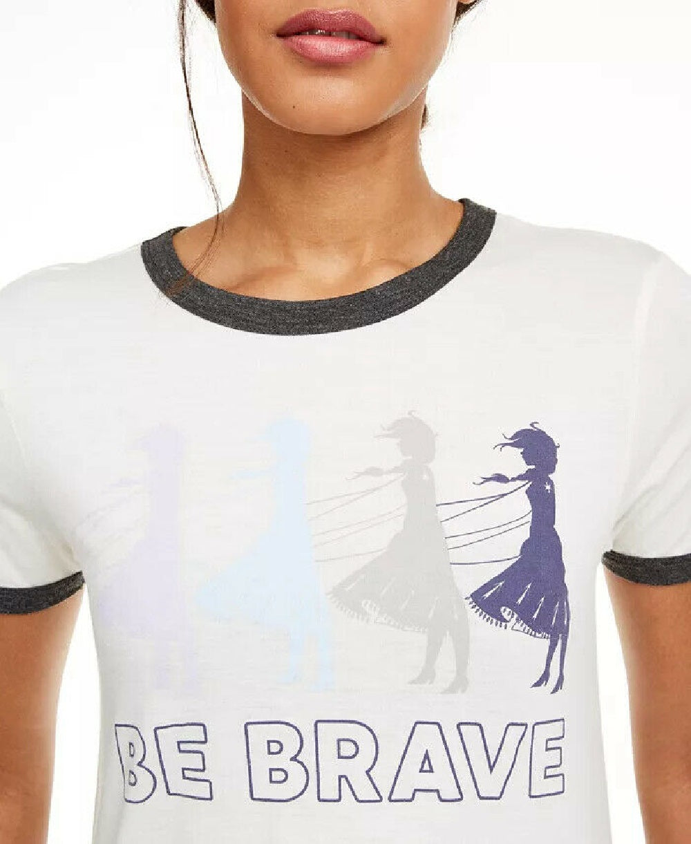 Disney Juniors' Frozen Be Brave Ringer T-Shirt Blue Size Extra Large