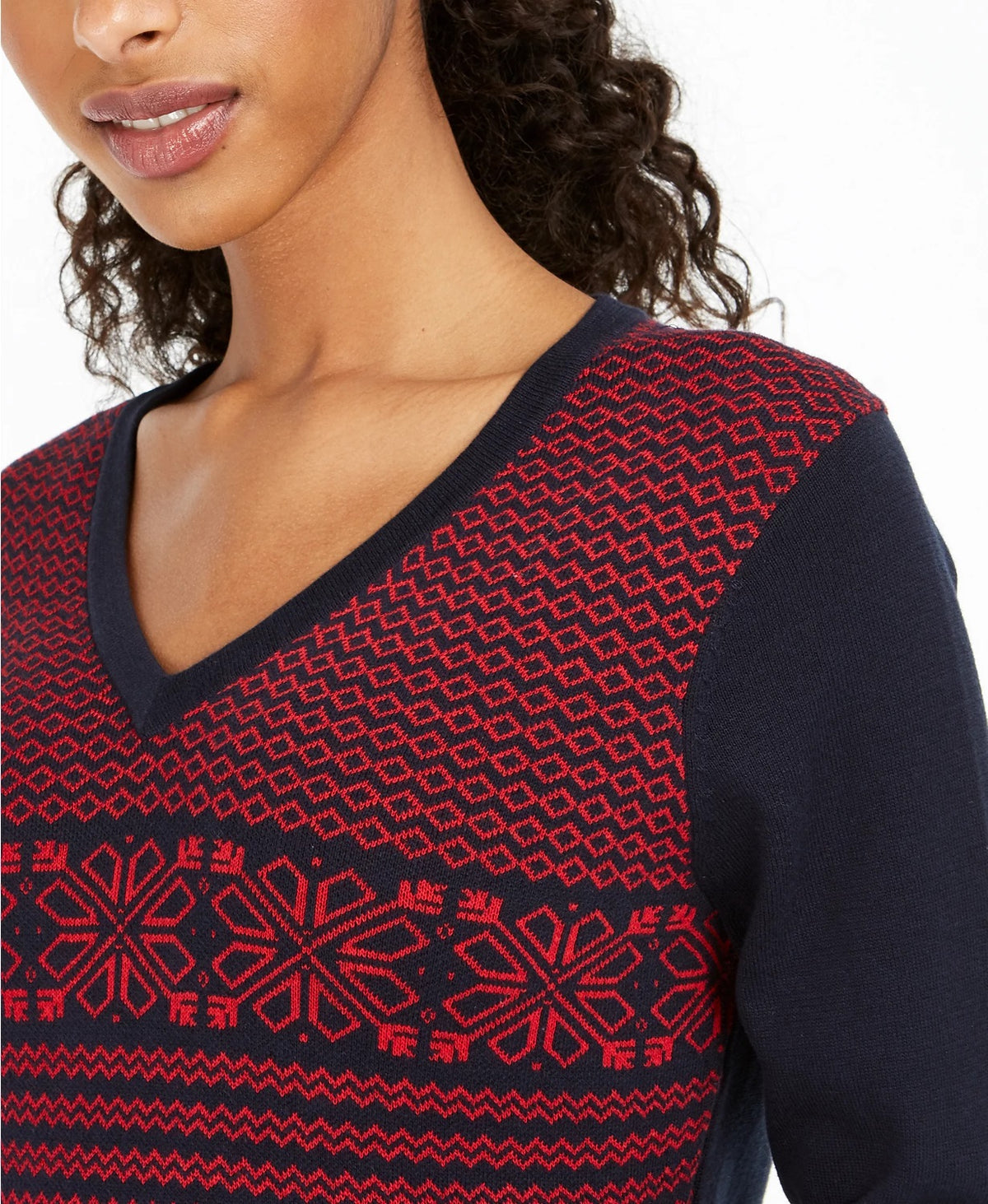 Tommy Hilfiger Women's Fair Isle Ivy Cotton Sweater Blue Size Medium