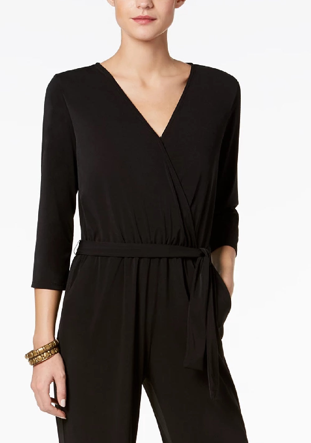 Ny Collection Women's Petite Belted Jumpsuit Black Size Petite Large