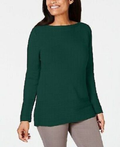 Karen Scott Solid Curved-Hem Tunic Sweater Green Size X-Small